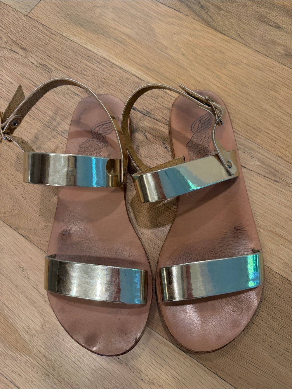 Ancient Greek Sandals Metallic Gold Leather Strap 37/7